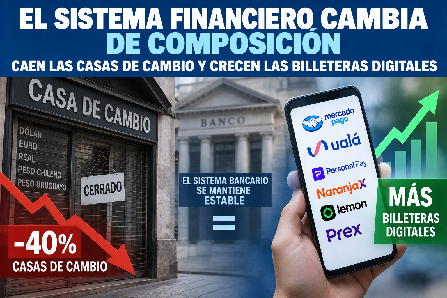 Transformación del sistema financiero: las casas de cambio caen 40% y se multiplicaron las billeteras digitales