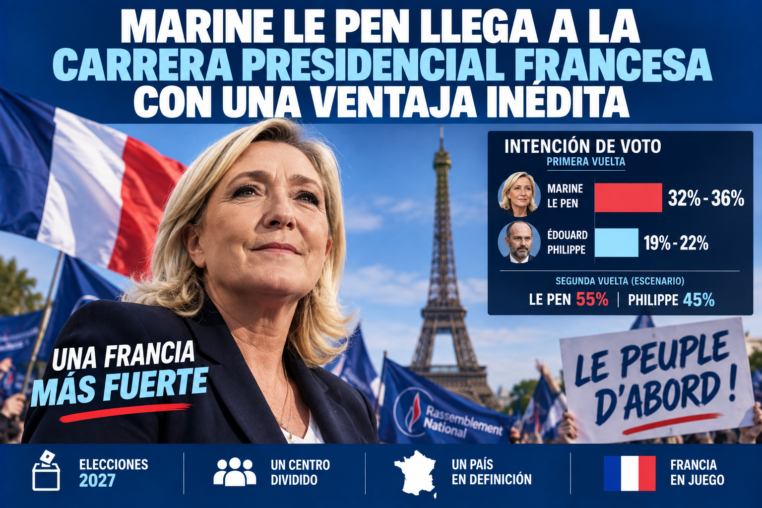 Marine Le Pen llega a la carrera presidencial francesa con una ventaja inédita