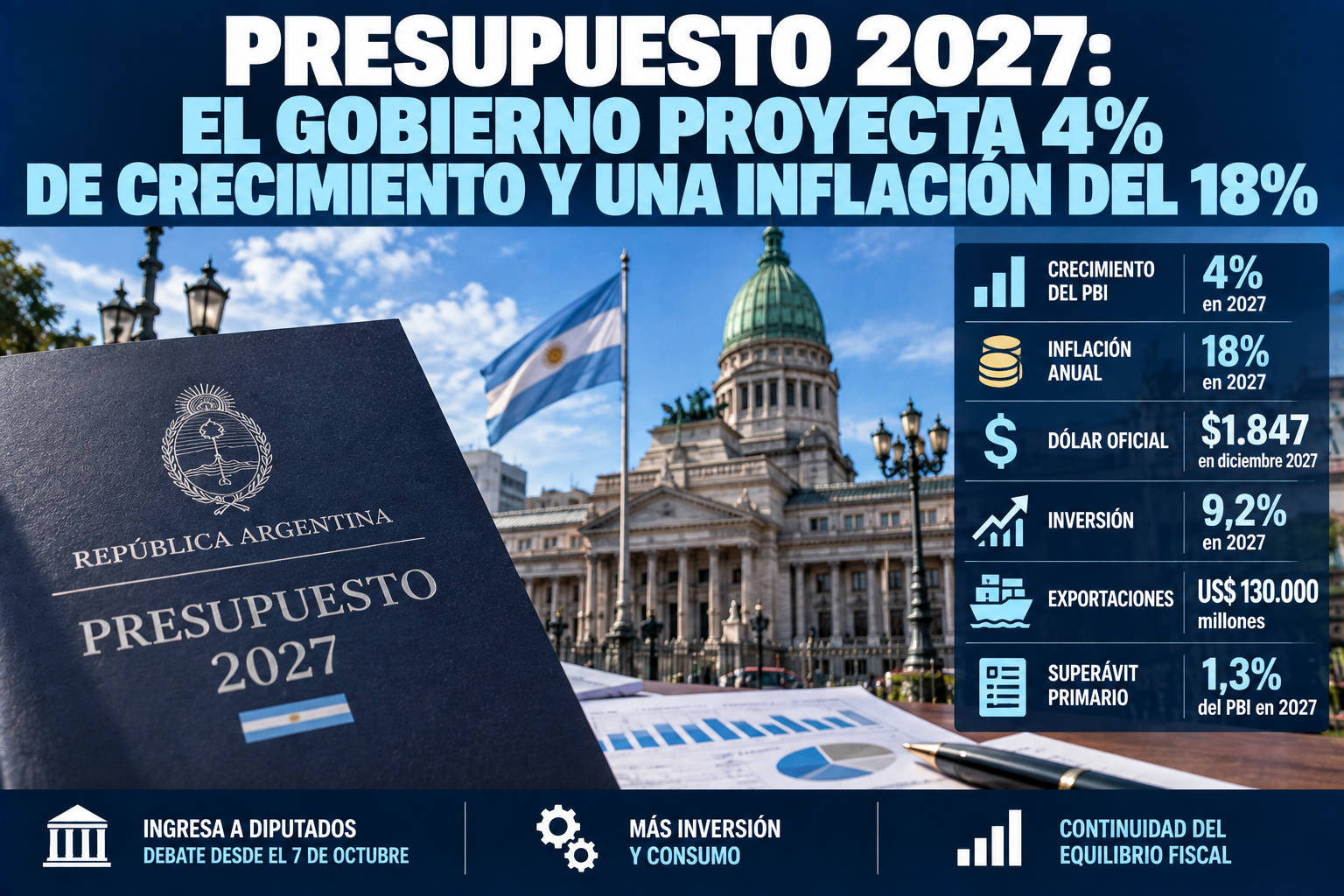 Presupuesto 2027: el Gobierno proyecta 4% de crecimiento y una inflación del 18%