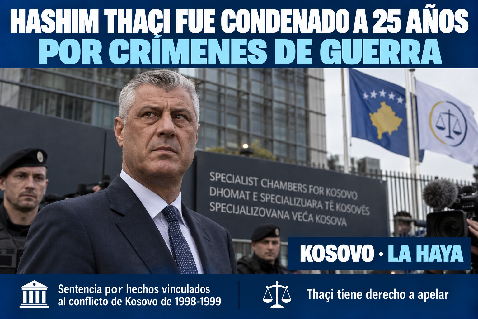 El expresidente de Kosovo Hashim Thaçi fue condenado a 25 años de prisión por crímenes de guerra