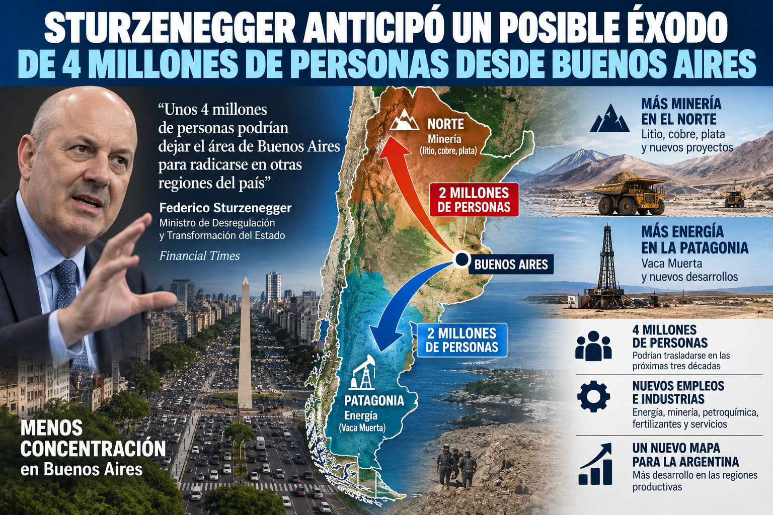 Sturzenegger anticipó un posible éxodo de 4 millones de personas desde Buenos Aires