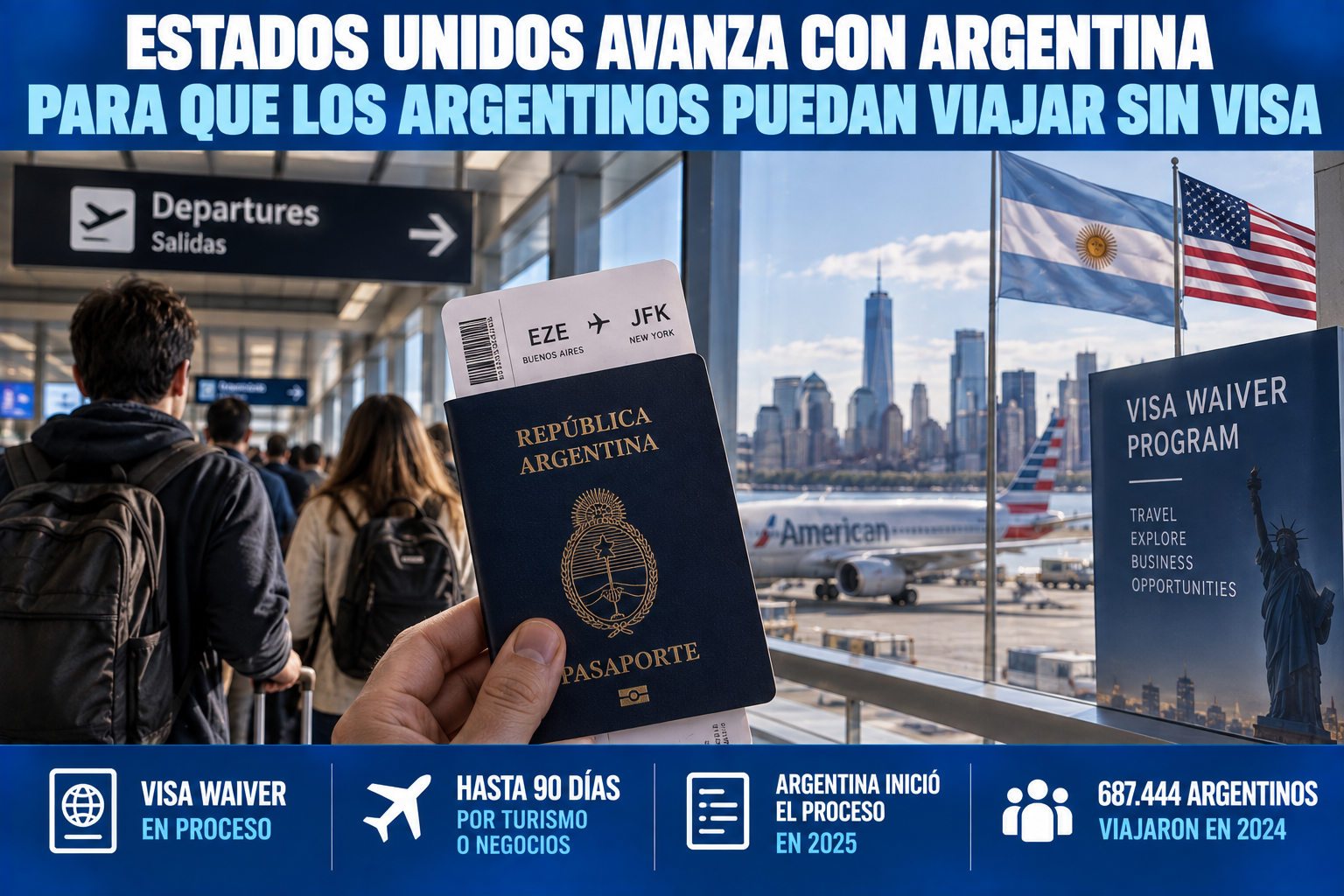 Estados Unidos avanza con Argentina para que los argentinos puedan viajar sin visa