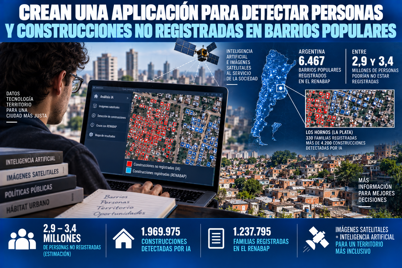 Con la inteligencia artificial y los satélites detectan hasta 3,4 millones de personas más en barrios populares