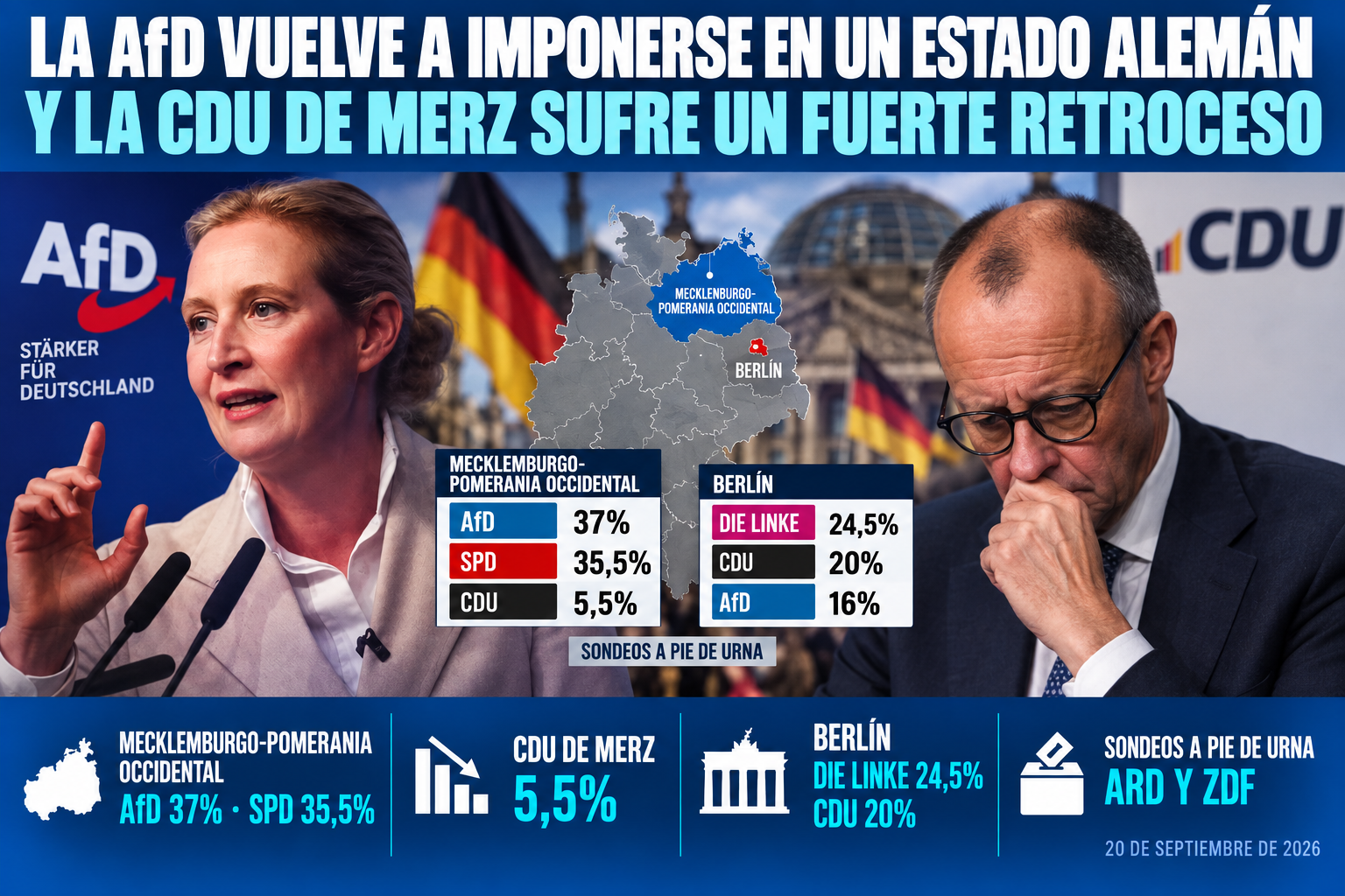 La líder de la ultraderecha alemana pidió la renuncia del canciller Friedrich Merz tras el duro revés de su partido en las elecciones regionales