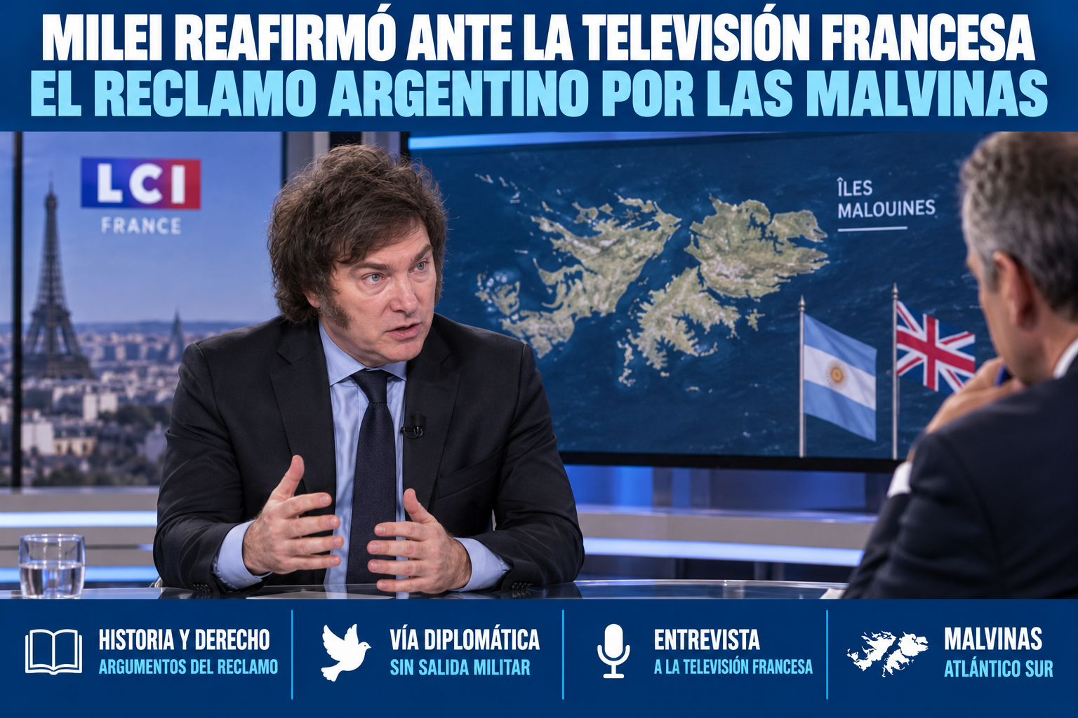 Milei reafirmó ante la televisión francesa el reclamo argentino por las islas Malvinas