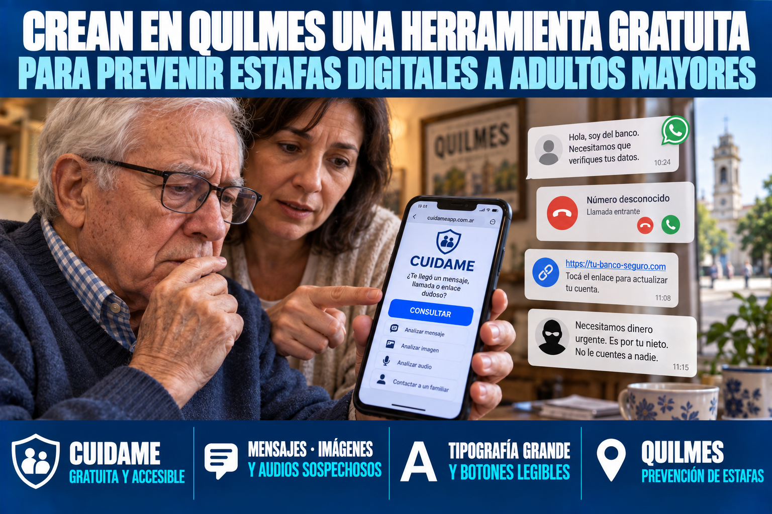 Crean en Quilmes una herramienta gratuita para prevenir estafas digitales a adultos mayores