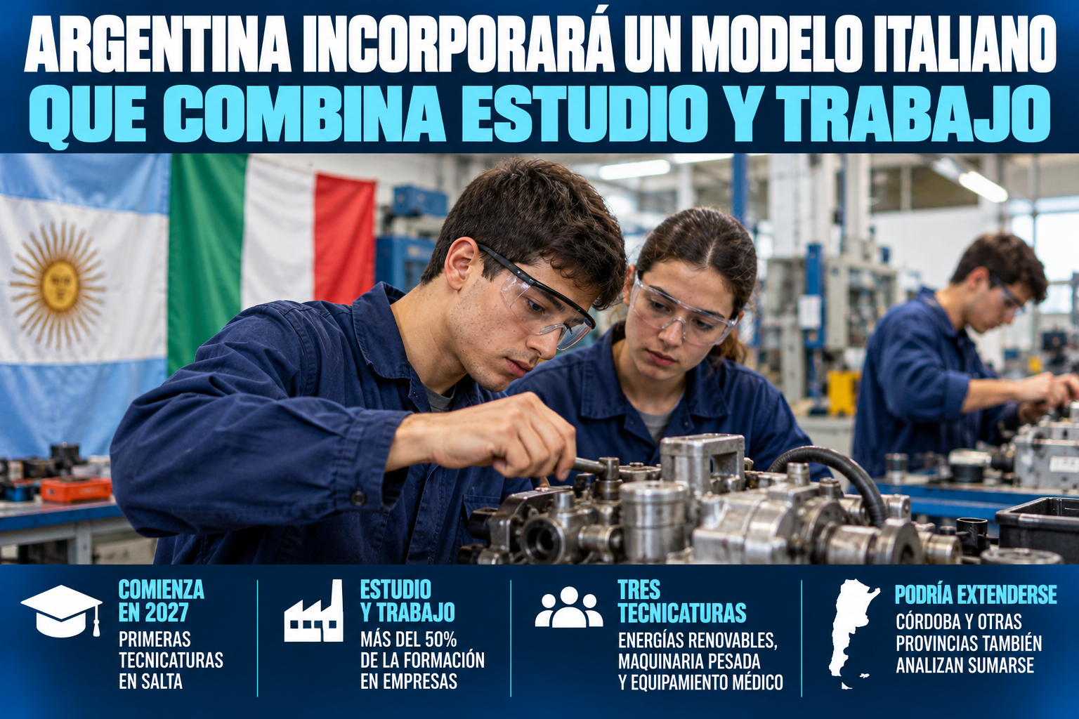 Argentina incorporará un modelo educativo italiano que combina estudio y trabajo: las primeras tecnicaturas comenzarán en 2027