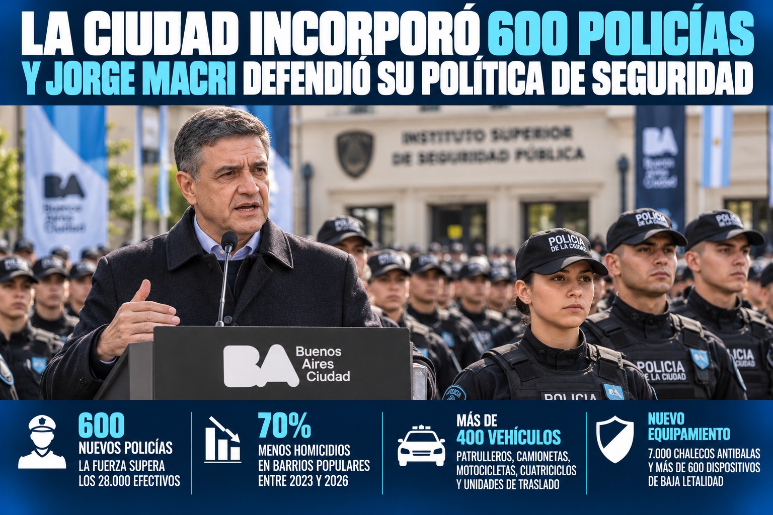 La Ciudad incorporó 600 policías y Jorge Macri defendió su política de seguridad