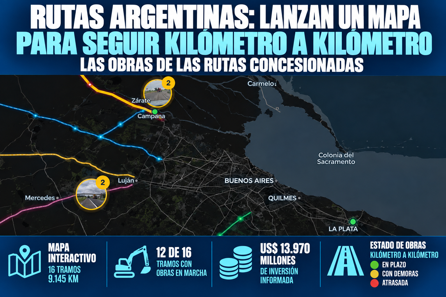 Rutas Argentinas: lanzan un mapa para seguir kilómetro a kilómetro las obras de las rutas concesionadas