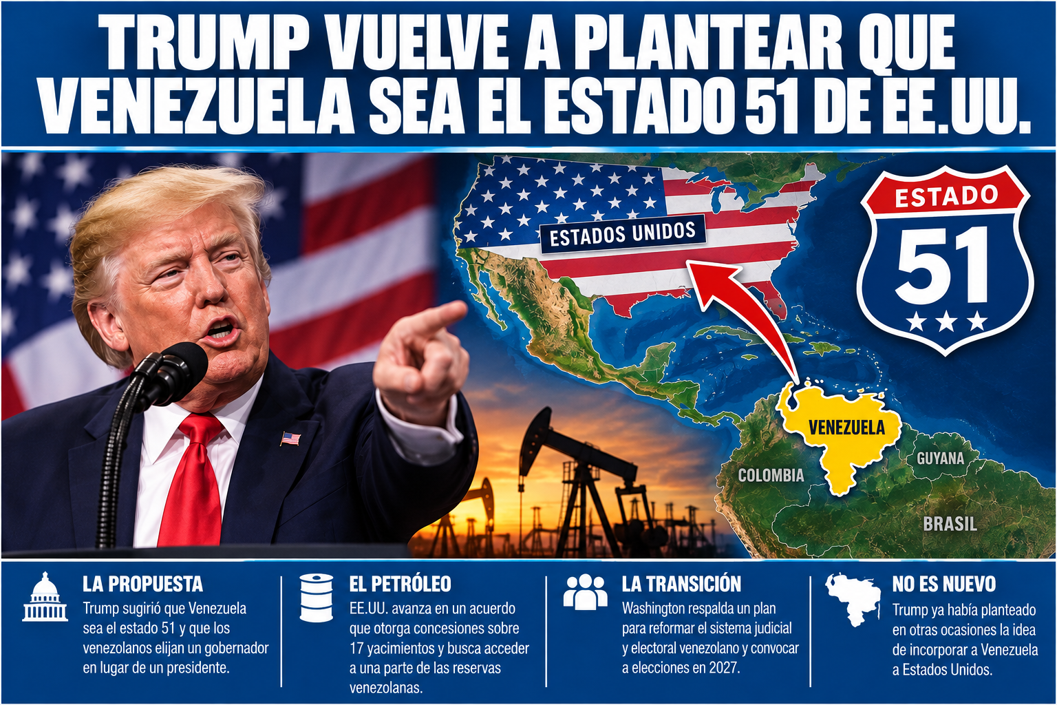 Trump vuelve a plantear que Venezuela sea el estado 51 de Estados Unidos
